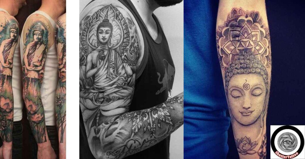 Geometric Buddha Half Sleeve Tattoo