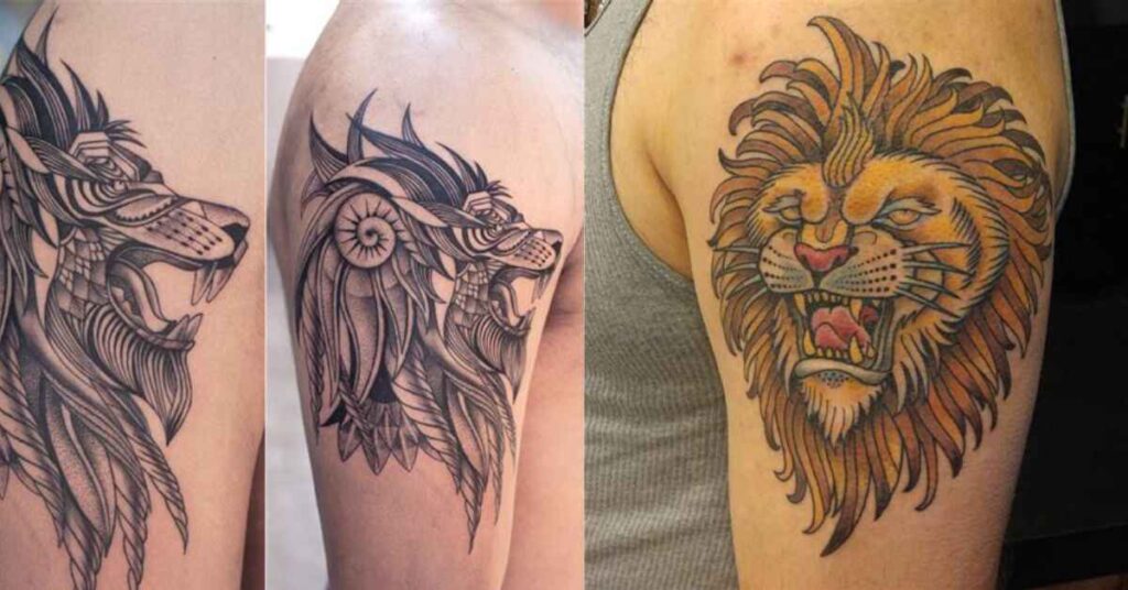Geometric Lion Half Sleeve Tattoo