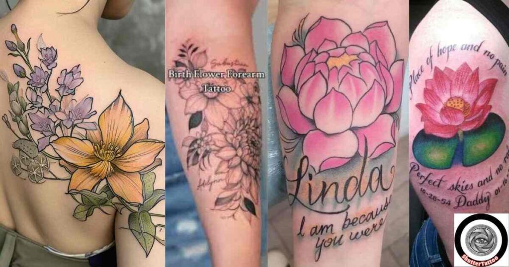 Birth Flower Tattoos Paired with Names, Dates, or Quotes